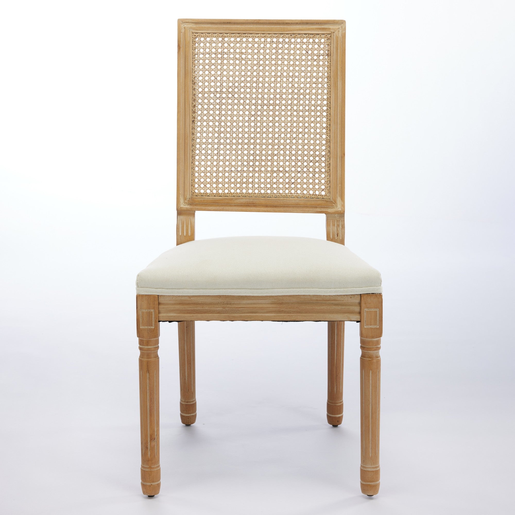 French Decor Chairs Set Of 2, Louis Dining Chairs With Square Rattan Backrest And Exquisitely Carved Solid Wood Frame For Living Room, Kitchen, Restaurant,SW1779BG, Beige