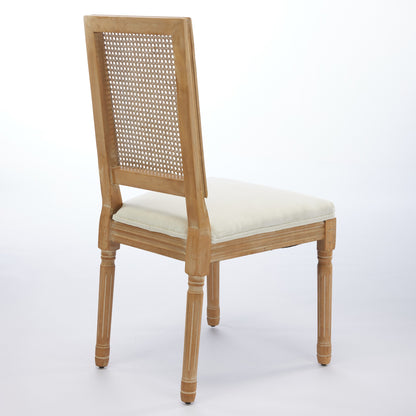 French Decor Chairs Set Of 2, Louis Dining Chairs With Square Rattan Backrest And Exquisitely Carved Solid Wood Frame For Living Room, Kitchen, Restaurant,SW1779BG, Beige