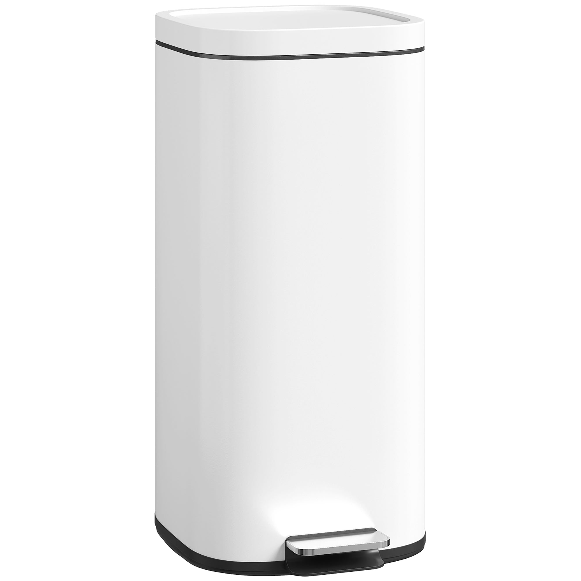 30L Kitchen Bin, Compact Pedal Bin With Soft-Close And Stay-Open Lid, Removable Bucket For Kitchen, Home, Office, White