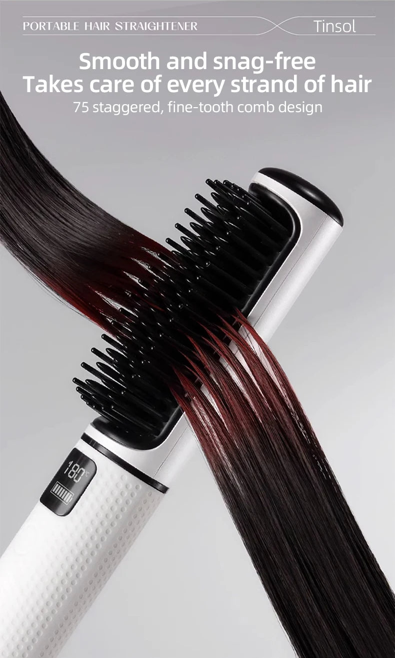 LCD USB Charging Straight Comb Negative Ion Lazy Hair Straightener Curly Hair Dual-use Broken Hair Finishing