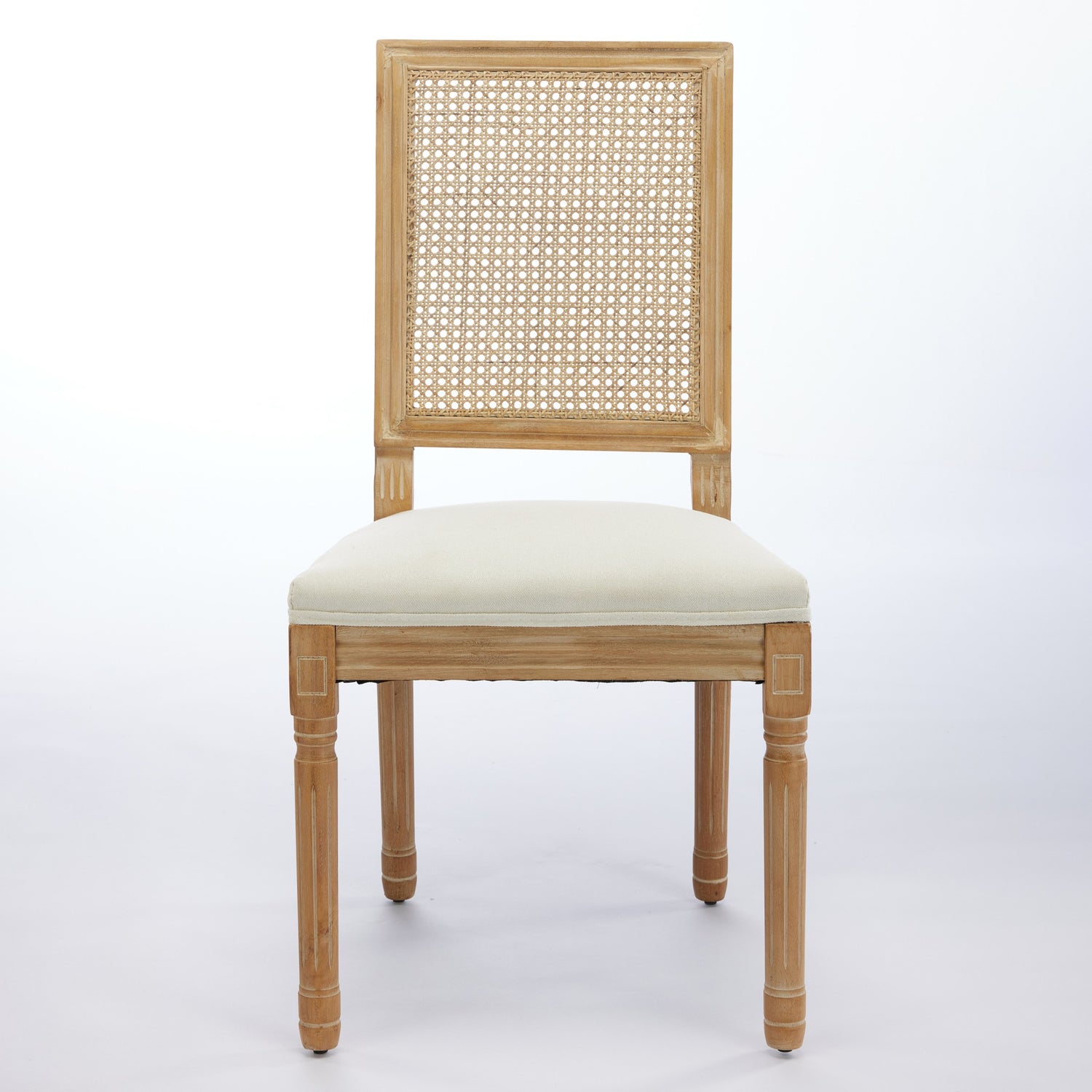 French Decor Chairs Set Of 2, Louis Dining Chairs With Square Rattan Backrest And Exquisitely Carved Solid Wood Frame For Living Room, Kitchen, Restaurant,SW1779BG, Beige