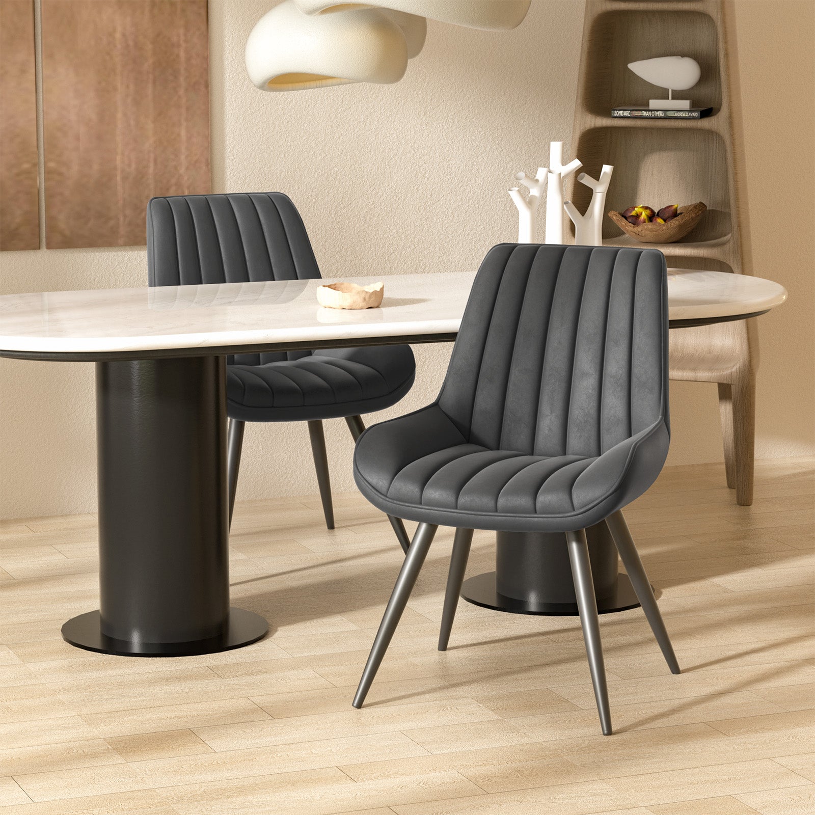 Modern Dining Chairs, Comfy Dining Room Chairs With Thick Cushions, Upholstered Fabric Kitchen Side Chairs With Metal Legs