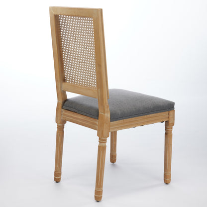 French Decor Chairs Set Of 2, Louis Dining Chairs With Square Rattan Backrest And Exquisitely Carved Solid Wood Frame For Living Room, Kitchen, Restaurant,SW1779GY, Gray