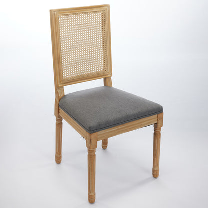 French Decor Chairs Set Of 2, Louis Dining Chairs With Square Rattan Backrest And Exquisitely Carved Solid Wood Frame For Living Room, Kitchen, Restaurant,SW1779GY, Gray