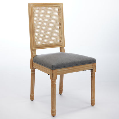 French Decor Chairs Set Of 2, Louis Dining Chairs With Square Rattan Backrest And Exquisitely Carved Solid Wood Frame For Living Room, Kitchen, Restaurant,SW1779GY, Gray