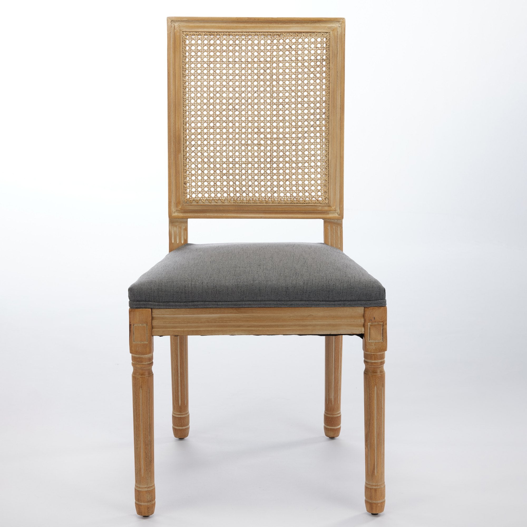 French Decor Chairs Set Of 2, Louis Dining Chairs With Square Rattan Backrest And Exquisitely Carved Solid Wood Frame For Living Room, Kitchen, Restaurant,SW1779GY, Gray